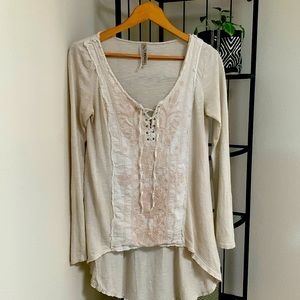 Free People vintage top, long sleeves, beige/off white